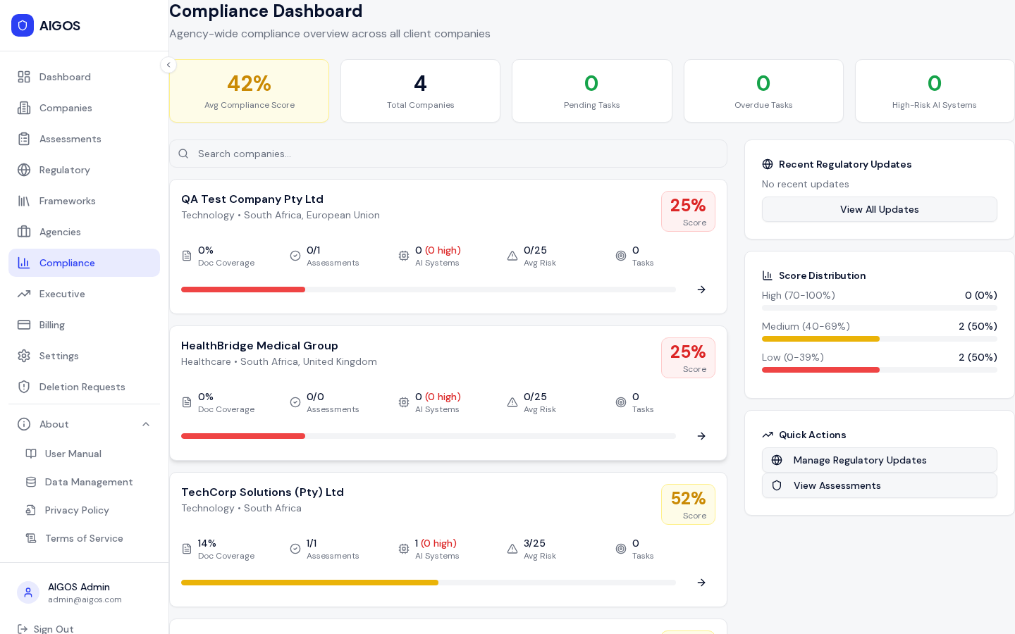 AnzenBaltic compliance module showing governance document generation and management
